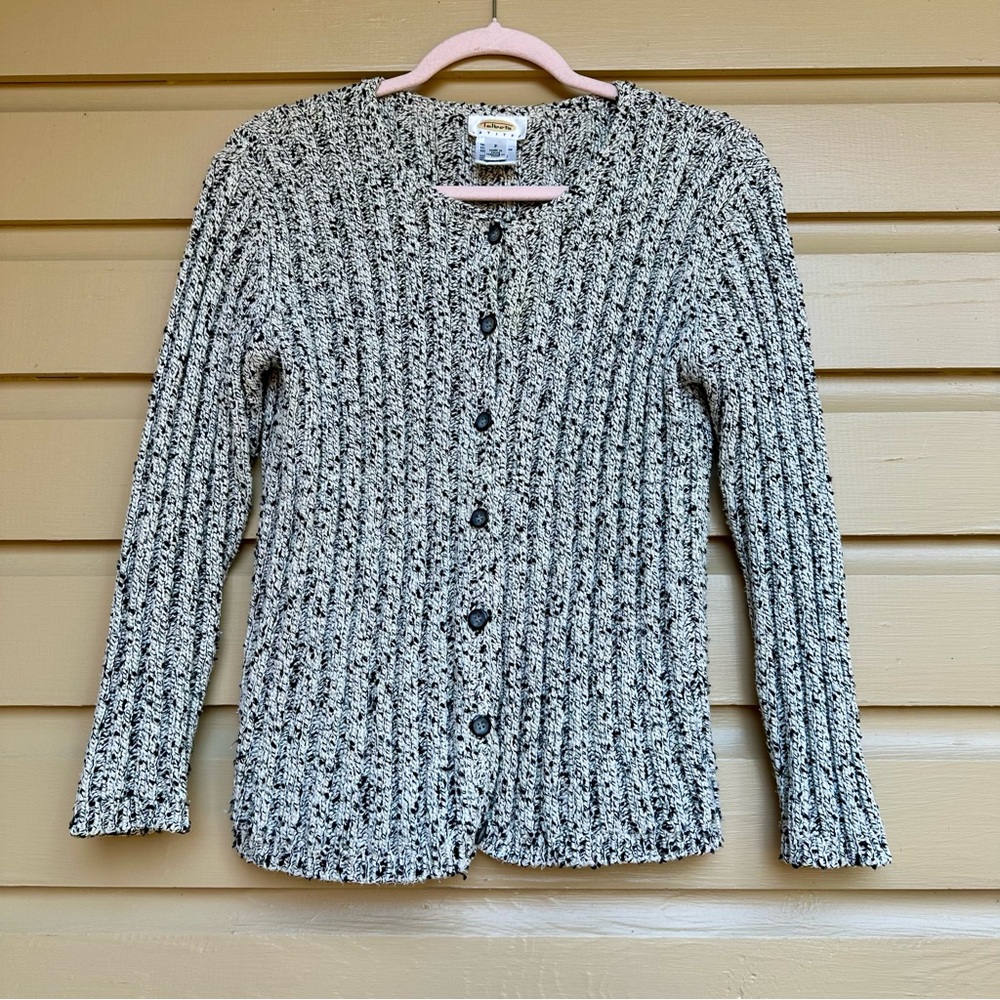 Vintage Cardigan Sweater | Women’s Size Petite | Speckled Silk Cotton Black